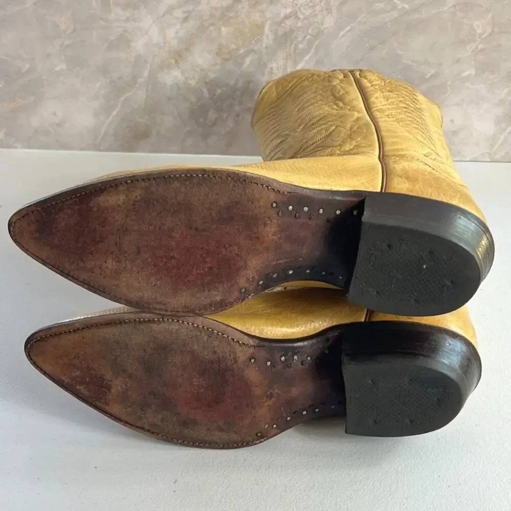 Justin Boots Men's Size 9 Cowboy Western Blonde Leather Embroidered made in USA